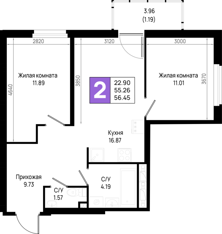 3 ккв (Евро) 56,5 м²
