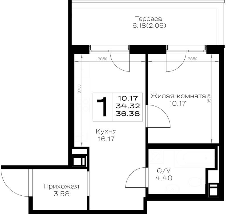 2 ккв (Евро) 36,4 м²