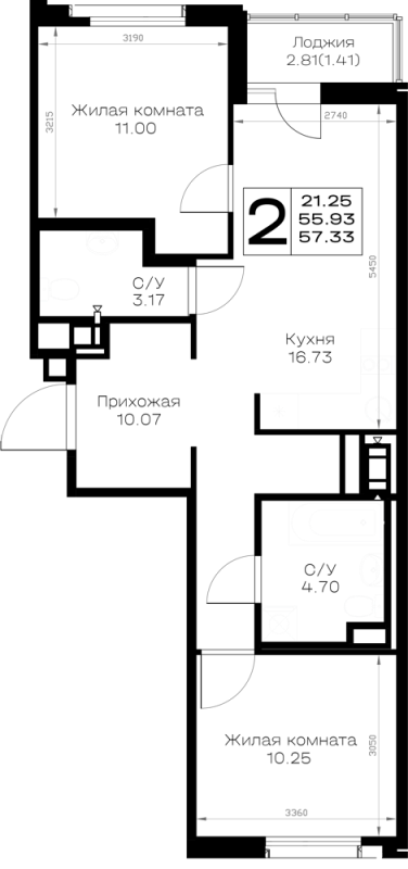 3 ккв (Евро) 57,3 м²