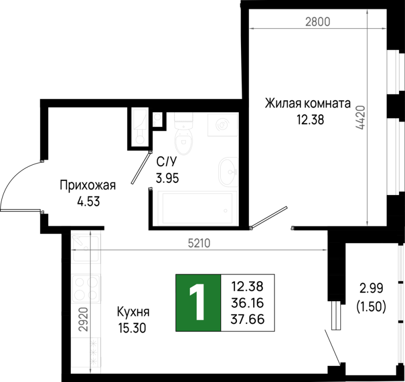 2 ккв (Евро) 37,7 м²