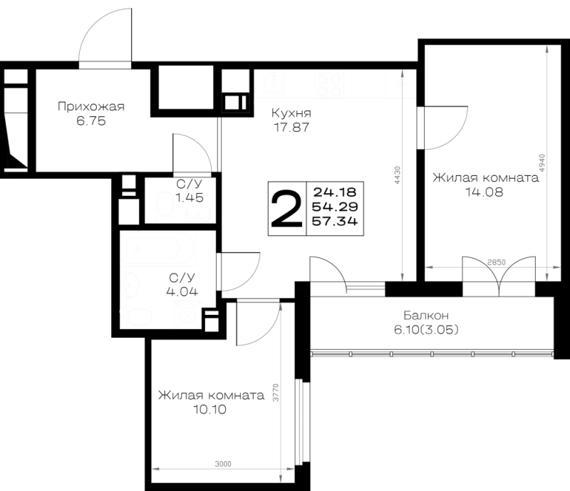 3 ккв (Евро) 57,3 м²