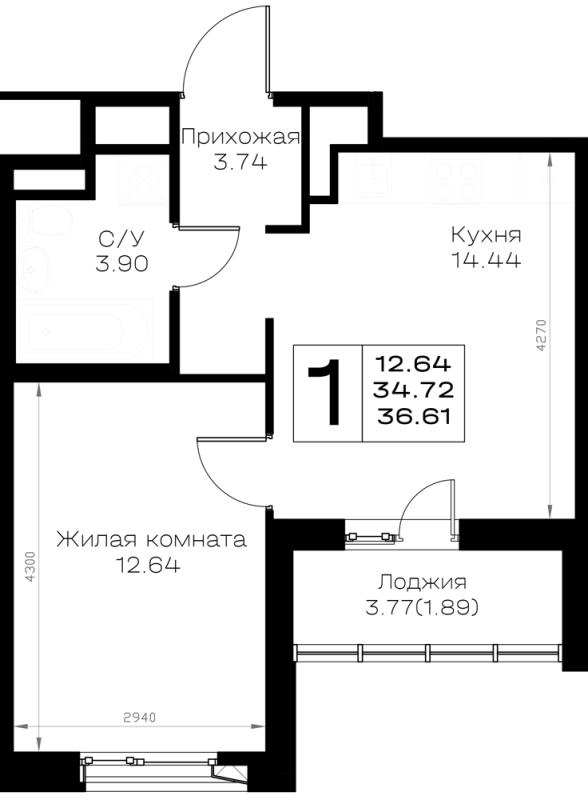 1 ккв 36,6 м²