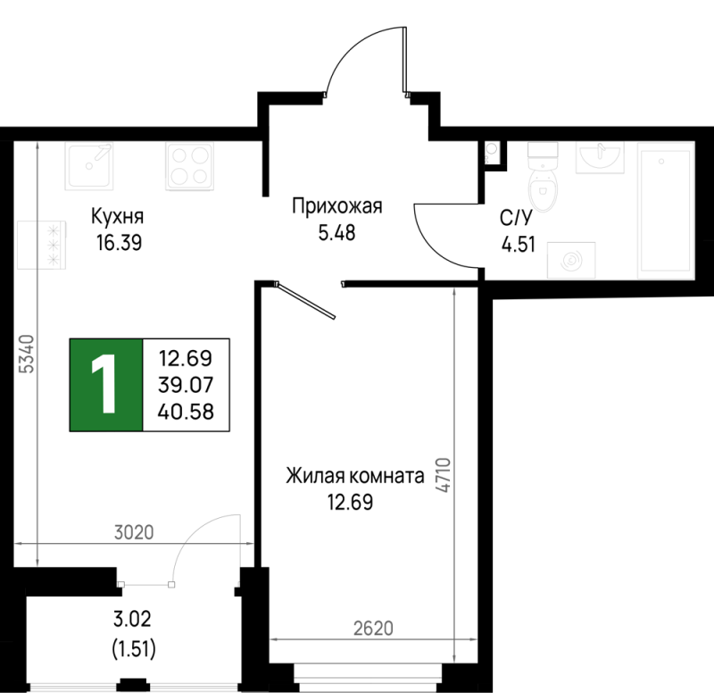 2 ккв (Евро) 40,6 м²