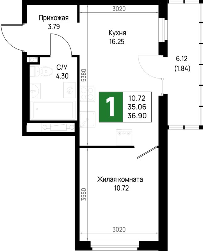 2 ккв (Евро) 36,9 м²