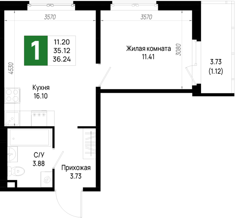 2 ккв (Евро) 36,2 м²