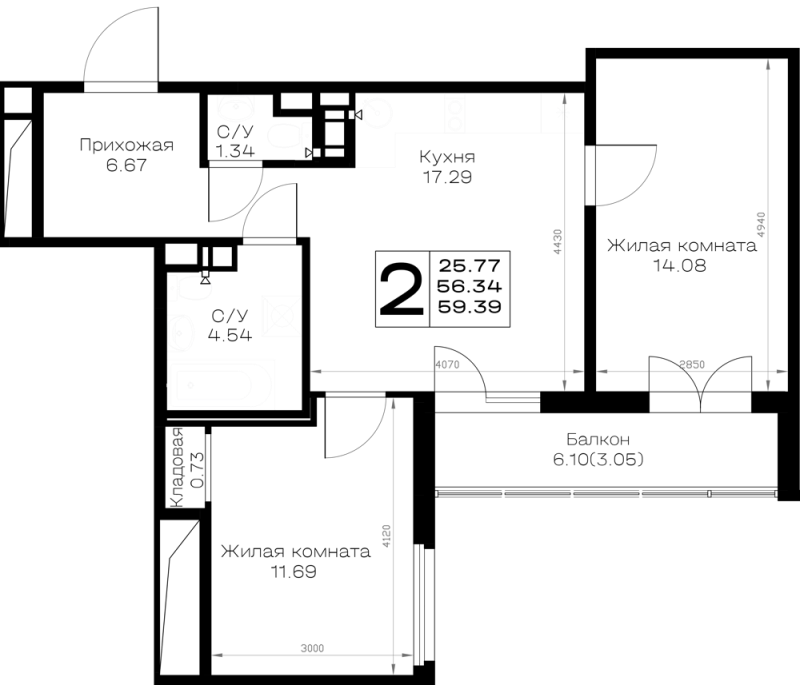 3 ккв (Евро) 59,4 м²
