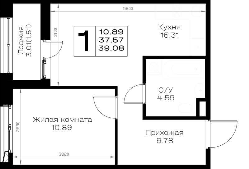 2 ккв (Евро) 39,1 м²
