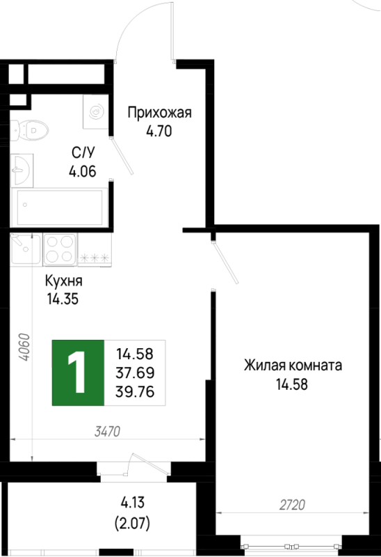 1 ккв 39,8 м²