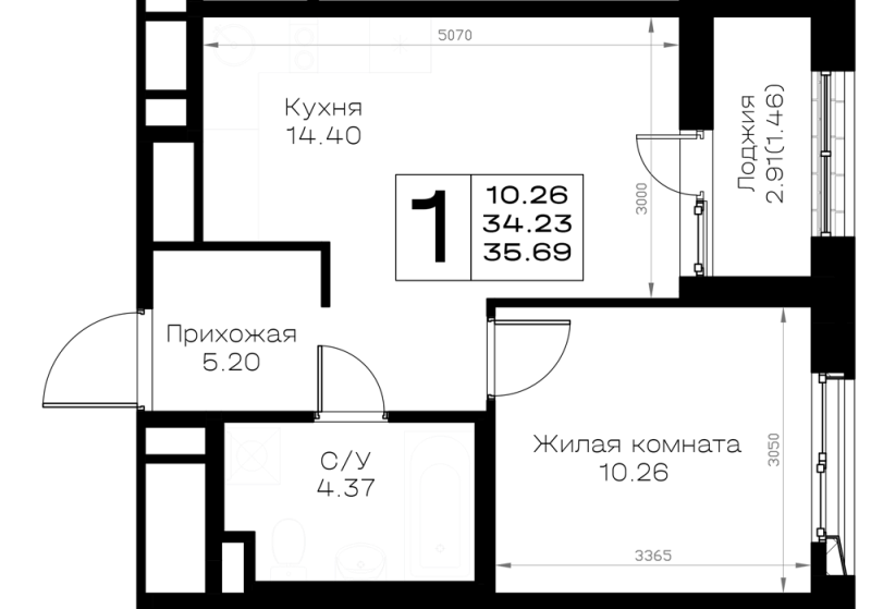 1 ккв 35,7 м²