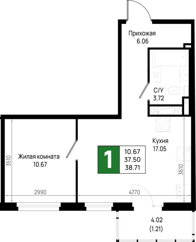 2 ккв (Евро) 38,7 м²