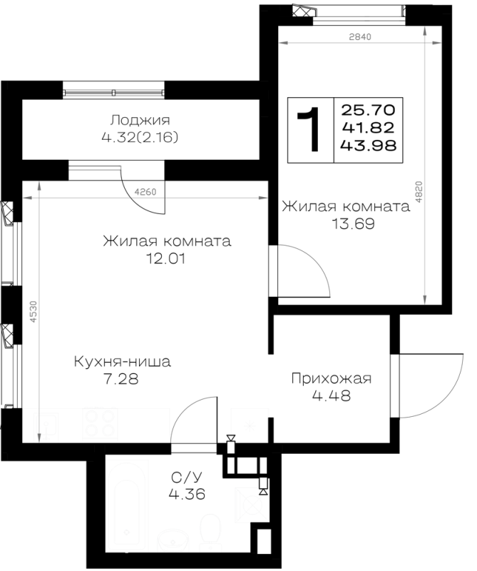 2 ккв (Евро) 44 м²