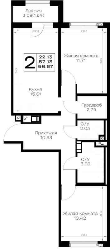 3 ккв (Евро) 58,7 м²
