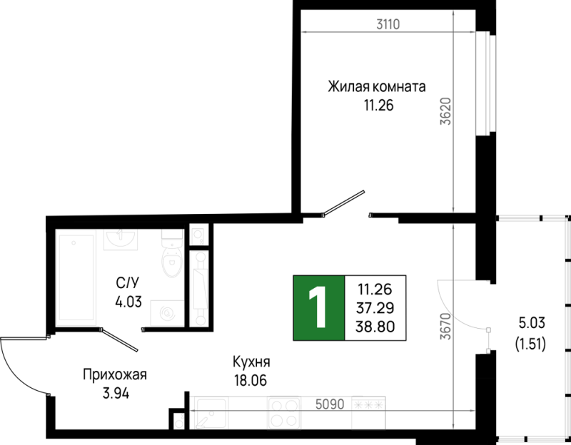 2 ккв (Евро) 38,8 м²