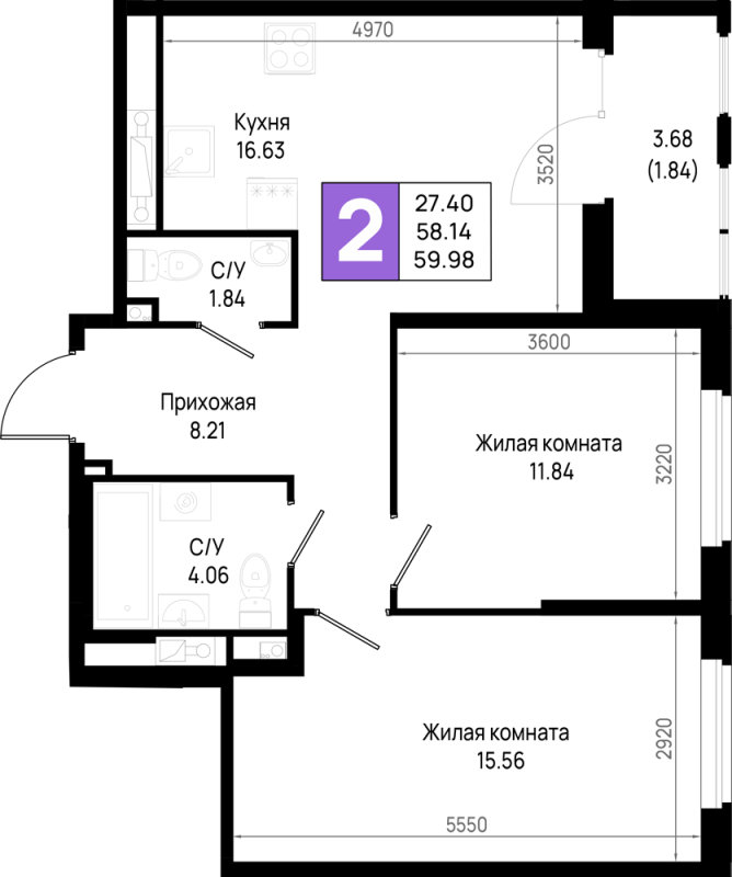 3 ккв (Евро) 60 м²