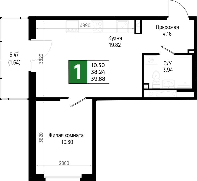 2 ккв (Евро) 39,9 м²