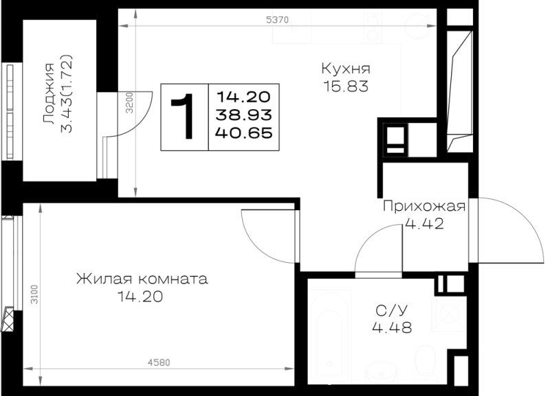 2 ккв (Евро) 40,7 м²