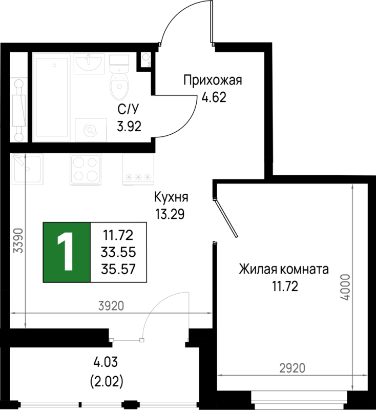 1 ккв 35,6 м²