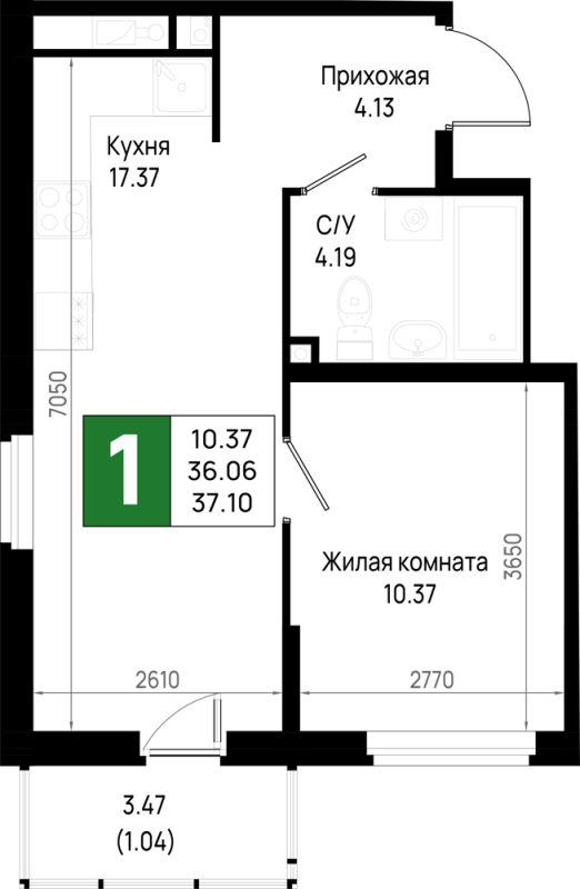 2 ккв (Евро) 37,1 м²