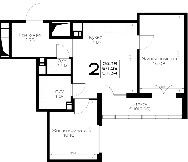3 ккв (Евро) 57,3 м²