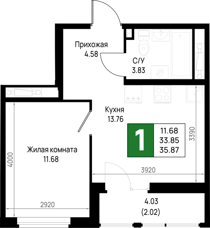 1 ккв 35,9 м²