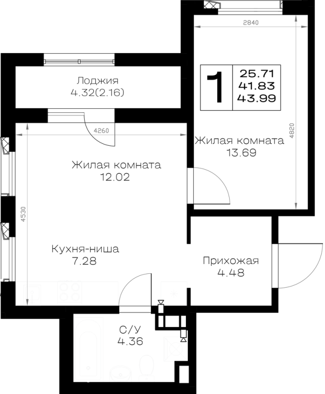 2 ккв (Евро) 44 м²