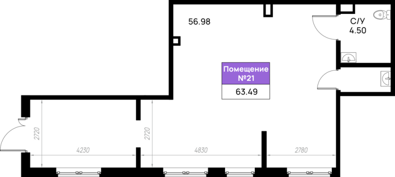 К. пом 63,5 м²