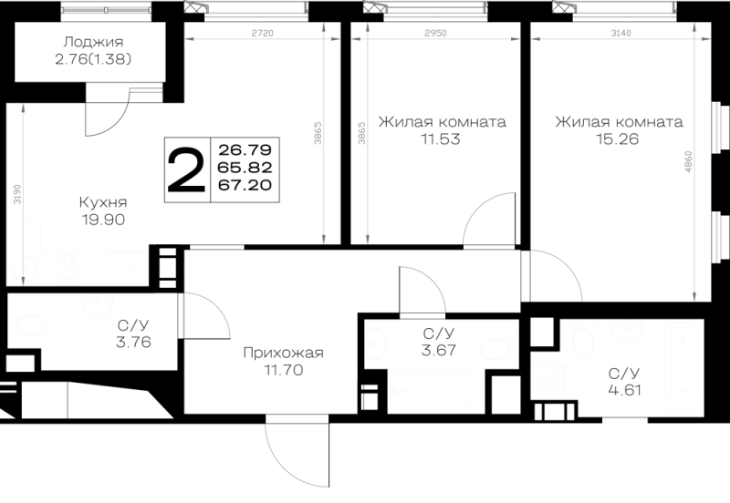 3 ккв (Евро) 67,2 м²