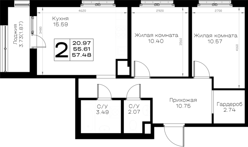 3 ккв (Евро) 57,5 м²