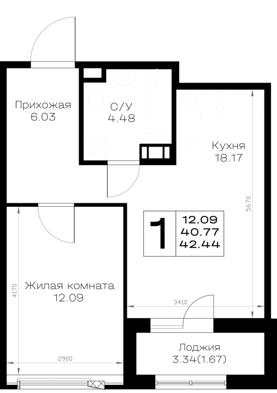 2 ккв (Евро) 42,4 м²