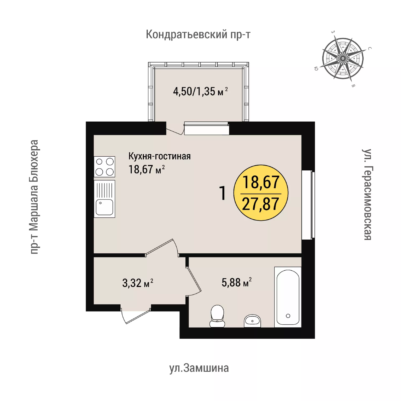 Студия 29,2 м²