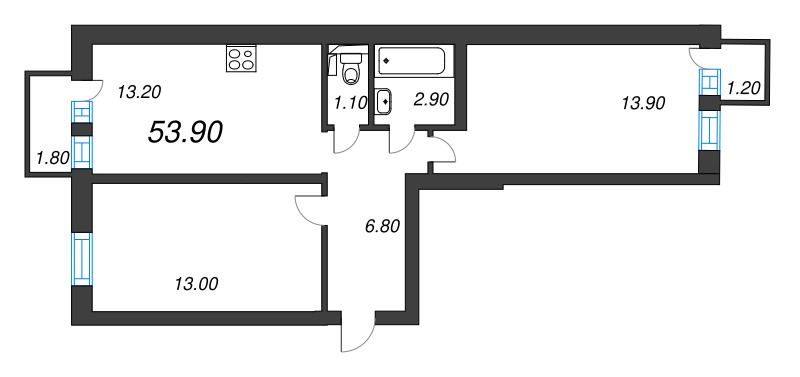 2 ккв 51,8 м²