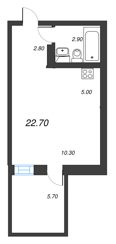 Студия 22,7 м²