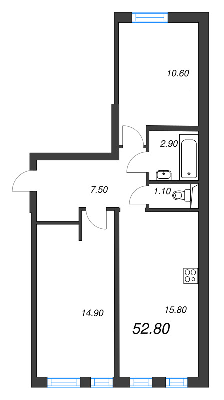 3 ккв (Евро) 52,8 м²