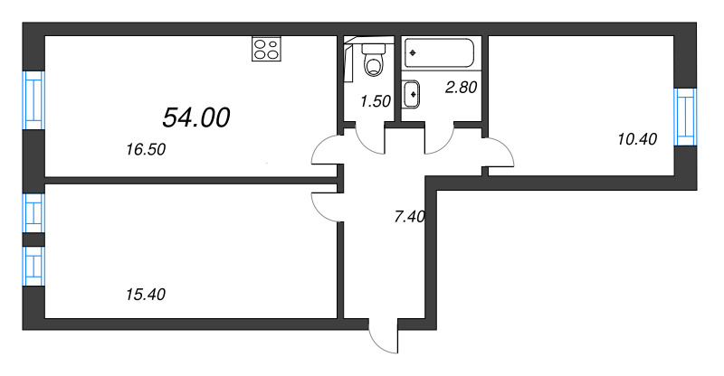 3 ккв (Евро) 54 м²