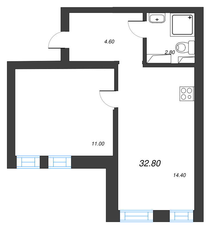 1 ккв 32,8 м²