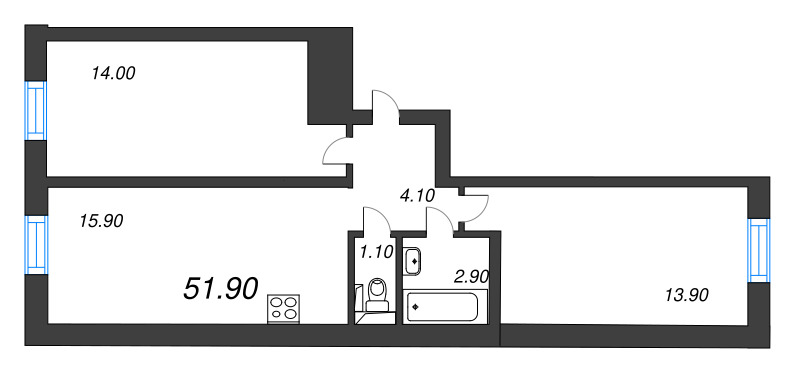 3 ккв (Евро) 51,9 м²