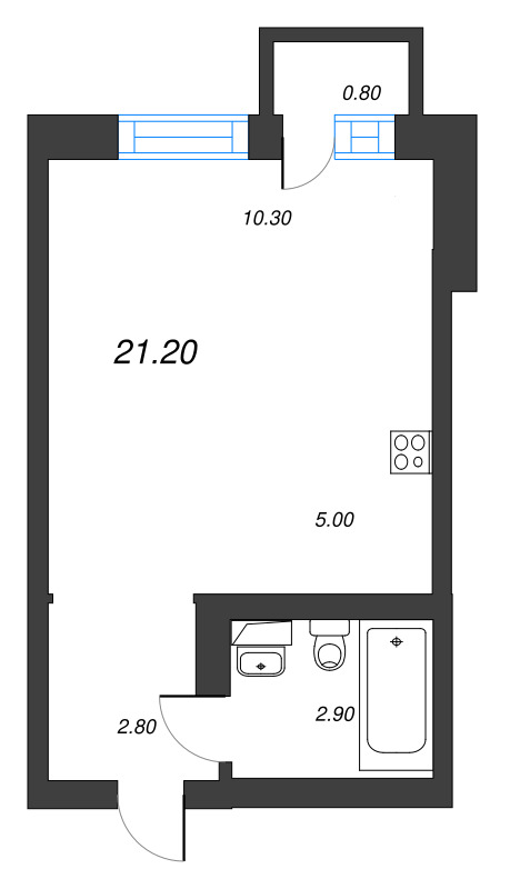 Студия 21,2 м²