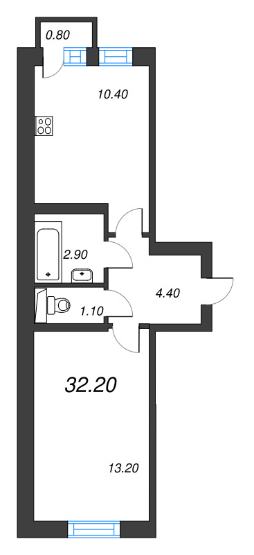 1 ккв 32,2 м²