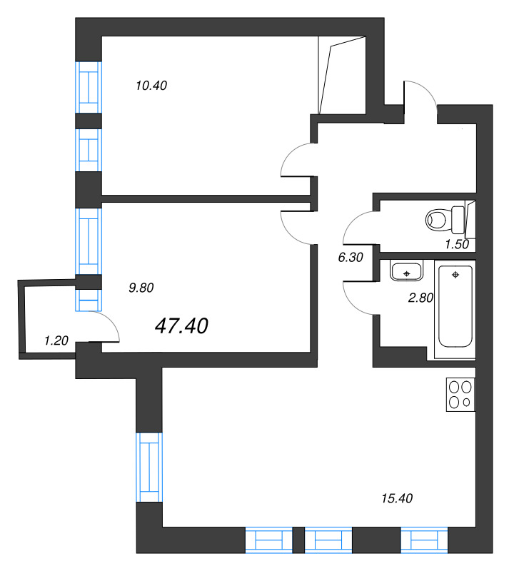 3 ккв (Евро) 46,6 м²