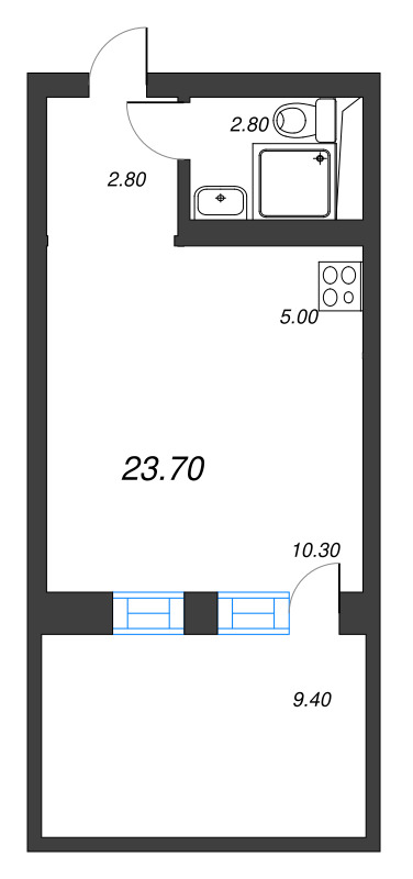 Студия 23,7 м²