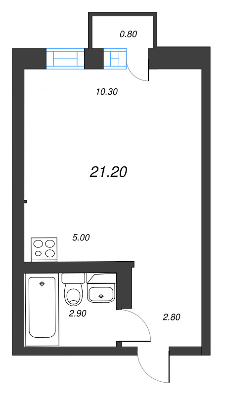 Студия 21,2 м²