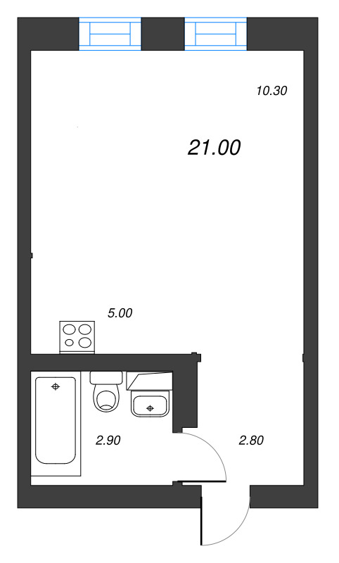 Студия 21 м²