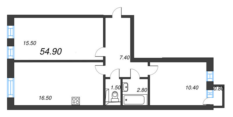 3 ккв (Евро) 54,3 м²