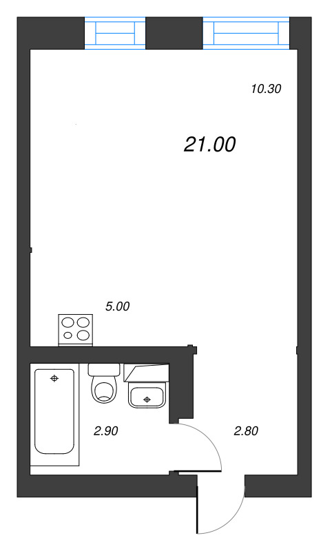 Студия 21 м²