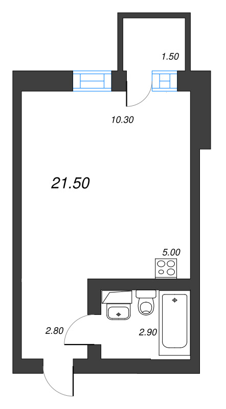 Студия 21,5 м²