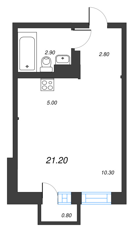 Студия 21,2 м²