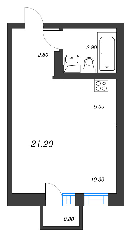 Студия 21,2 м²