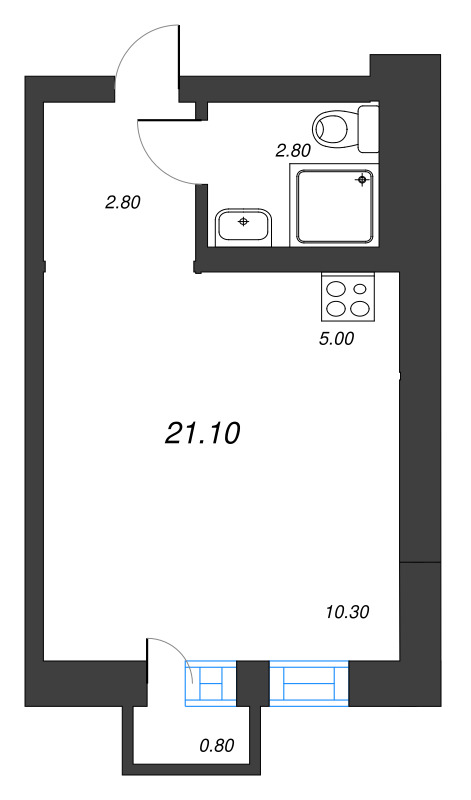 Студия 21,1 м²