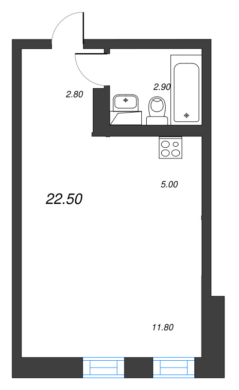 Студия 22,5 м²