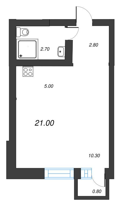 Студия 21 м²